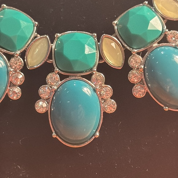 Lia Sophia Vintage Faux Green Turquoise Rhinstone Statement Necklace Estate find - Picture 8 of 14